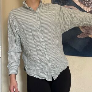 Beach Lunch Lounge BLL Boho Striped Button Up Shirt Collared Mint Top Size Small